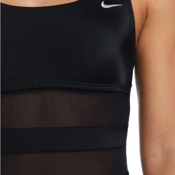 NIKE Mesh V-Back One Piece Swimsuit Black Large L NWT